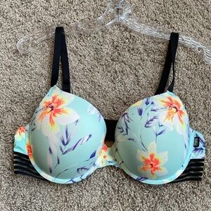 VS PINK elastic striped floral bra